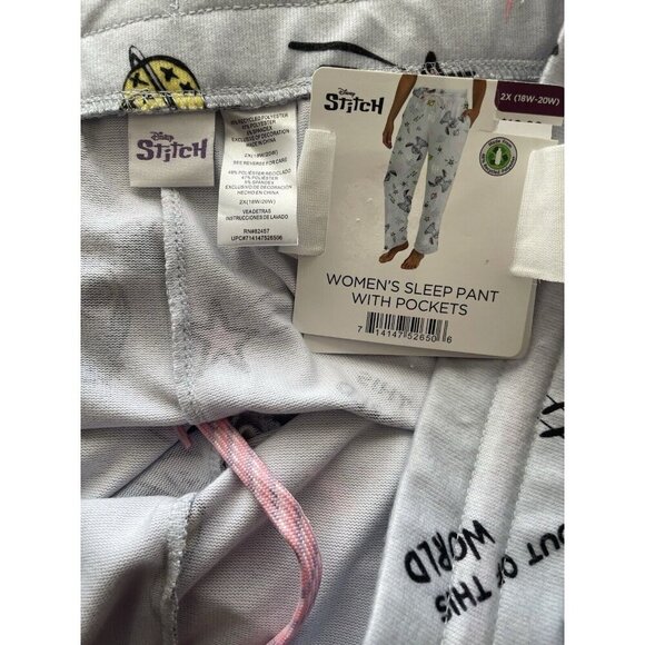 Disney +2X Blue Stitch Print Drawstring Elastic Waist Side Pockets Sleep Pants - Picture 4 of 4